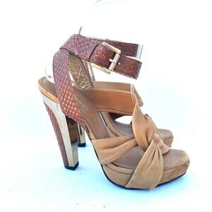 Barbara Bui Snake Ankle Strap Platform Heels Pumps Leather Tan 6 Size 36